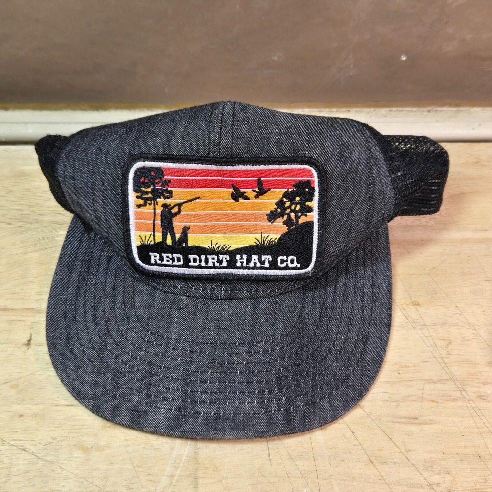 Red Dirt Hat Company Flight Cancelled Black Denim Mesh  Snapback Hunting Cap